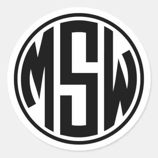 XClassic Vine Script 3 Initiaal Monagram DIY-kleur Ronde Sticker (Voorkant)