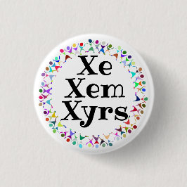 Xe Xem Xyrs Pronouns in Human Figures Circle Ronde Button 3,2 Cm