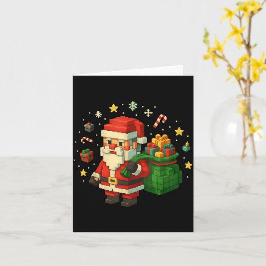 Xel Santa Claus With Retro Gamer Christmas  Kaart (Gele Bloem)