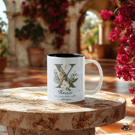 Xena's Edel Hart - Boho Chic Bloemige Monogrammok Tweekleurige Koffiemok