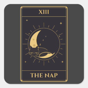 XIII De Slaap Tarotkaart: Zwarte Kat die slaapt op Vierkante Sticker
