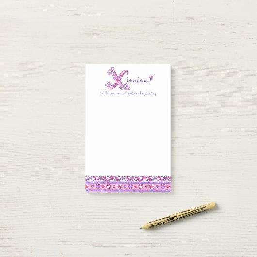 Ximena letter X naam roze paars Post-it® Notes (Op bureau)