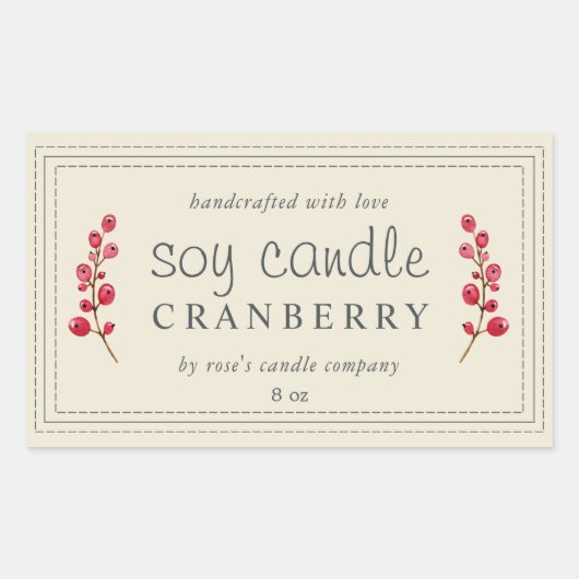 XL Ambachtelijke Sojakaars Cranberry Antiek Wit Rechthoekige Sticker (Voorkant)