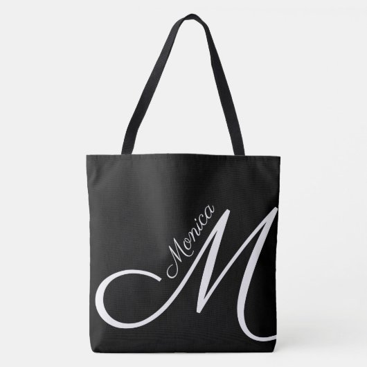 XL BAG - MONOGRAM + NAAM - modern zwart tas (Voorkant)