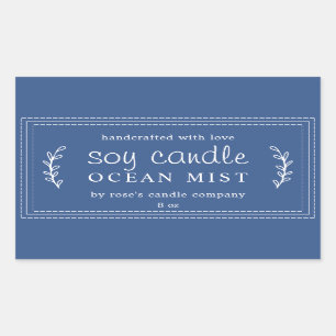 XL Homemade Soy Candle Foliage Classic Blue Custom Rechthoekige Sticker
