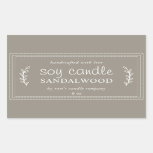 XL Homemade Soy Candle Foliage Grey Custom Rechthoekige Sticker