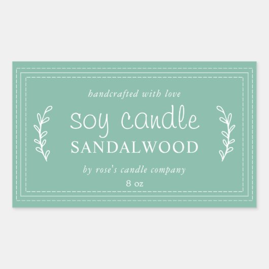 XL Homemade Soy Candle Foliage Jade Green Custom Rechthoekige Sticker (Voorkant)