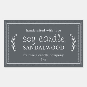 XL Homemade Soy Candle Foliage Off-Black Aangepast Rechthoekige Sticker