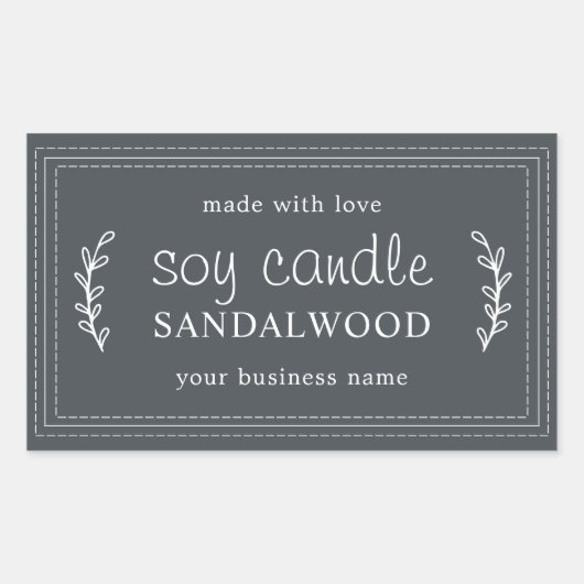 XL Homemade Soy Candle Foliage Off-Black Aangepast Rechthoekige Sticker (Voorkant)