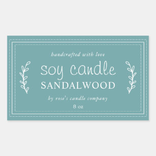 XL Homemade Soy Candle Foliage Turquoise Custom Rechthoekige Sticker