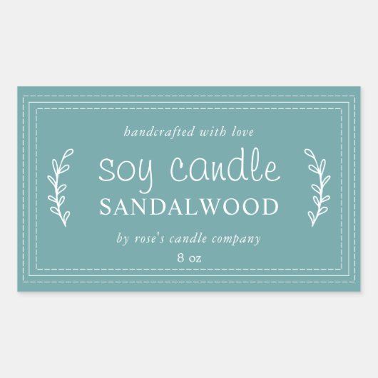 XL Homemade Soy Candle Foliage Turquoise Custom Rechthoekige Sticker (Voorkant)