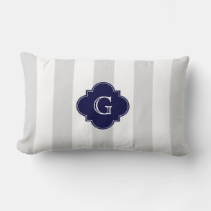XL Lt Grijs Witte Strepen Marineblauw Quatrefoil M Kussen