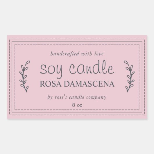 XL Thuisgemaakte Sojakaars Foliage Pastelroze Op M Rechthoekige Sticker (Voorkant)