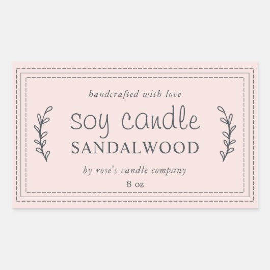 XL Thuisgemaakte Sojakaars Foliage Pastelroze Op M Rechthoekige Sticker (Voorkant)