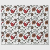 XL Winter Perched Rode Kardinaal & dennenappels Cadeaupapier (Vlak)