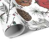 XL Winter Perched Rode Kardinaal & dennenappels Cadeaupapier (Rol Hoek)