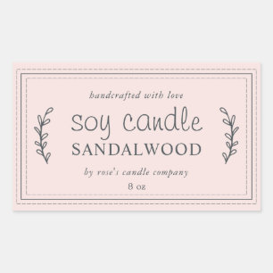 XL Zelfgemaakte sojakaars Foliage Pastel Roze Cust Rechthoekige Sticker