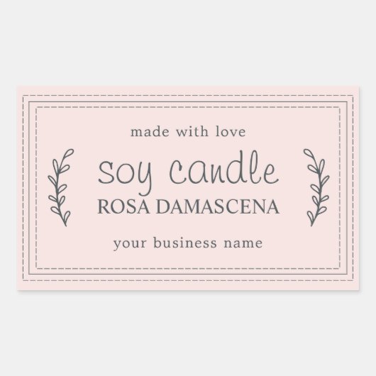 XL Zelfgemaakte sojakaars Foliage Pastel Roze Cust Rechthoekige Sticker (Voorkant)