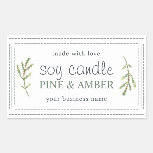 XL Zelfgemaakte sojakaars Pijnboom Sprig White Cus Rechthoekige Sticker (Voorkant)