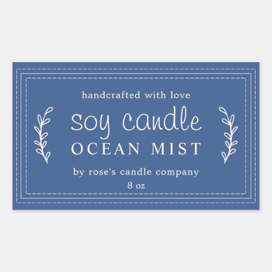 XL Zelfgemaakte Soy Candle Foliage Classic Blue Cu Rechthoekige Sticker (Voorkant)
