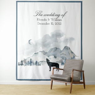 XLarge Foggy Mountains Waterverf Wedding Tapestry Wandkleed
