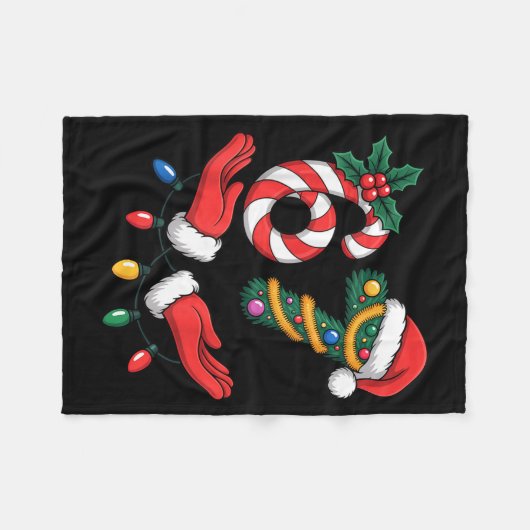Xmas 67 Hands Gesture Candy Canes Santa Holiday Ki Fleece Deken (Voorkant (Horizontaal))