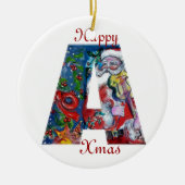 XMAS A BRIEF/SANTA CLAUS MET VIOLIN MONOGRAM KERAMISCH ORNAMENT (Voorkant)