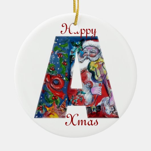 XMAS A BRIEF/SANTA CLAUS MET VIOLIN MONOGRAM KERAMISCH ORNAMENT (Voorkant)