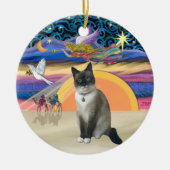 Xmas Angel - Sneeuwschoen Kat Keramisch Ornament (Voorkant)