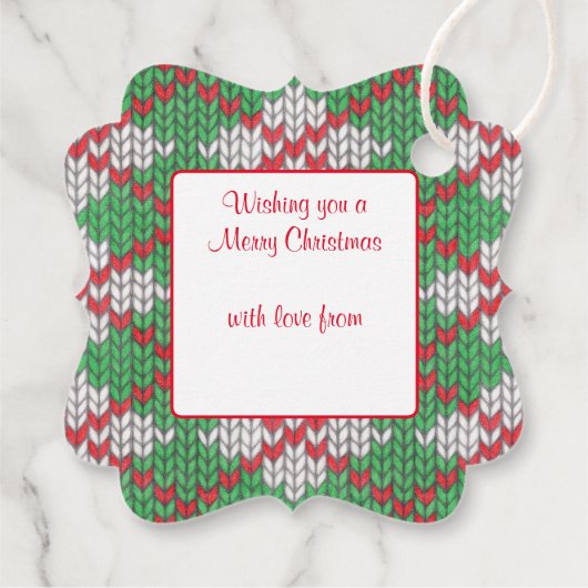 XMAS ARGYLE KNIT Fancy Vierkante Gift Labels (Achterkant)