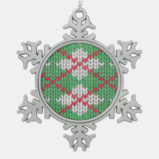 XMAS ARGYLE KNIT Pewter Snowflake Ornament (Voorkant)