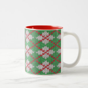 XMAS ARGYLE KNIT Red Two-Tone Mok