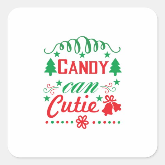 Xmas Art Snoep can Cutie Vierkante Sticker (Voorkant)