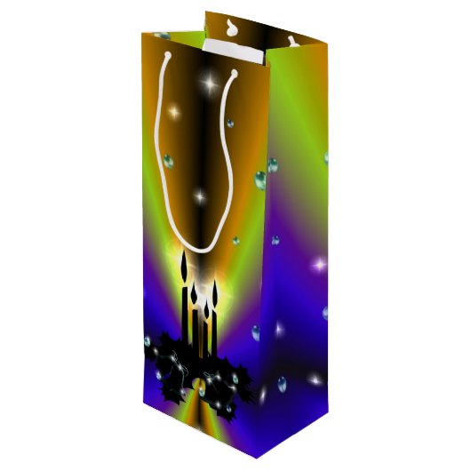 Xmas Artdeco op Paarse gele regenboog Wijn Cadeautas (Achterkant Gekanteld)