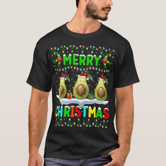 Xmas Avocado Lighting Santa Hat Merry Kerstmis Av T-shirt (Voorkant)
