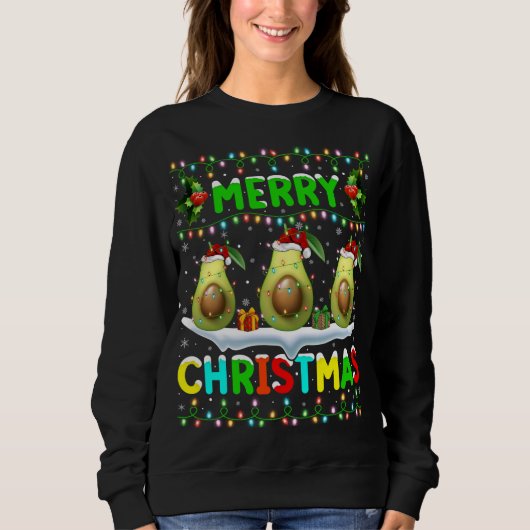 Xmas Avocado Lighting Santa Hat Merry Kerstmis Av Trui (Voorkant)