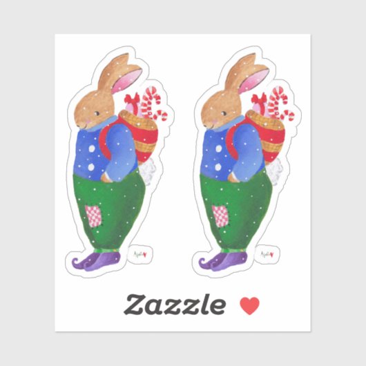 Xmas Basket Bunny-Sticker Sticker (Vel)