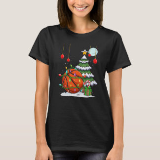 Xmas Basketball decoreert de boomlichten maan Chri T-shirt
