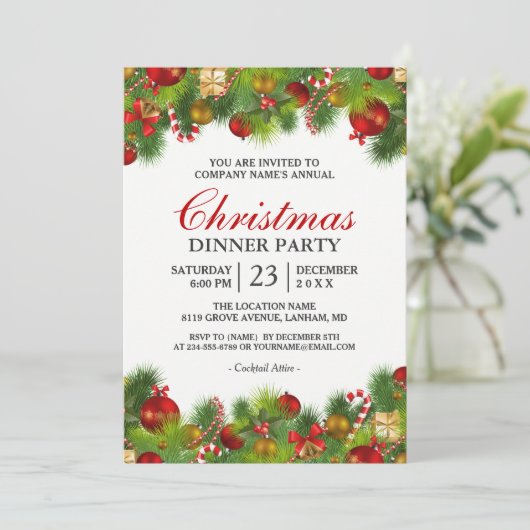 Xmas Baubles Pines Berries kerstfeest Kaart (Staand voorkant)