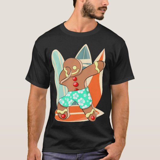 Xmas Beach Boy Dabbing Gingerbread Man Kerstmis T-shirt (Voorkant)