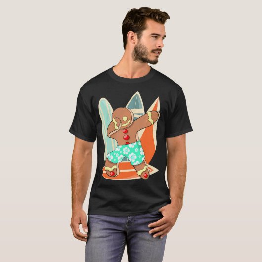 Xmas Beach Boy Dabbing Gingerbread Man Kerstmis T-shirt (Voorkant volledig)