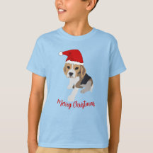 XMAS BEAGLE PUPPY DOG IN RED SANTA HAT CHRISTMAS T