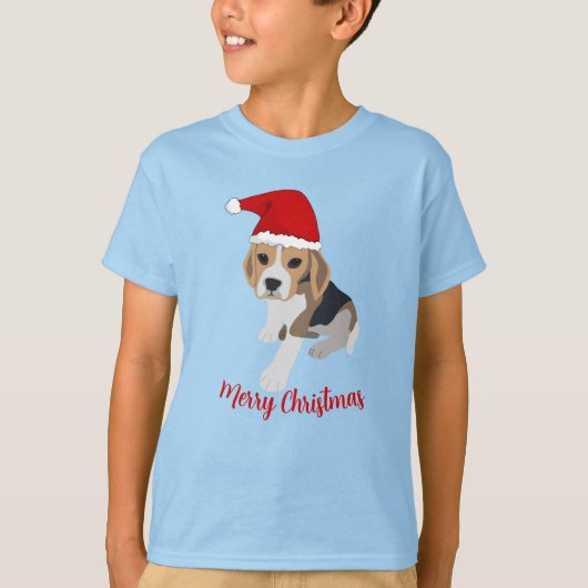 XMAS BEAGLE PUPPY DOG IN RED SANTA HAT CHRISTMAS T T-SHIRT (Voorkant)