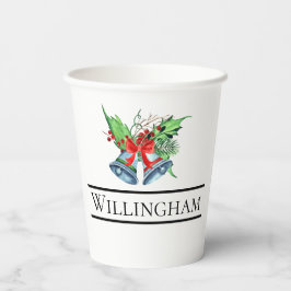 Xmas Bells Red Berries Evergreen Name Initiaal Papieren Bekers