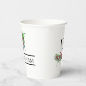 Xmas Bells Red Berries Evergreen Name Initiaal Papieren Bekers (Rechts)