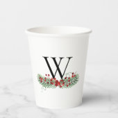 Xmas Bells Red Berries Evergreen Name Initiaal Papieren Bekers (Voorkant)