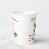 Xmas Bells Red Berries Evergreen Name Paper cup Papieren Bekers (Links)