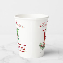 Xmas Bells Red Berries Evergreen Name Paper cup Papieren Bekers