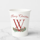 Xmas Bells Red Berries Evergreen Name Paper cup Papieren Bekers (Voorkant)