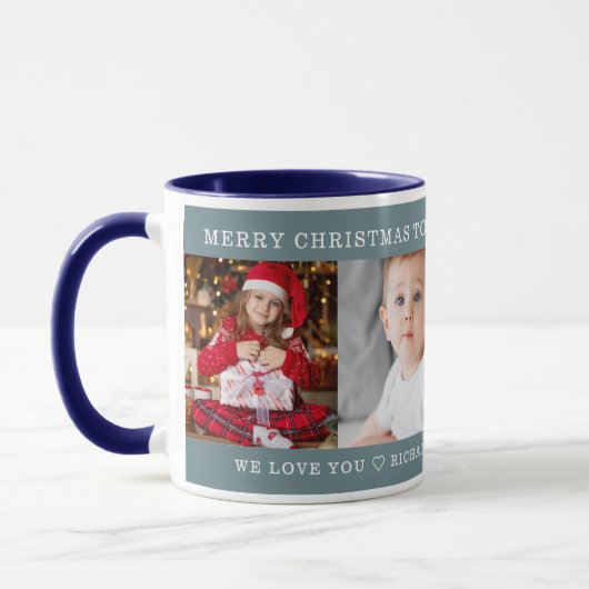 Xmas Beste Opa Custom Foto Gift Blauw Mok (Links)